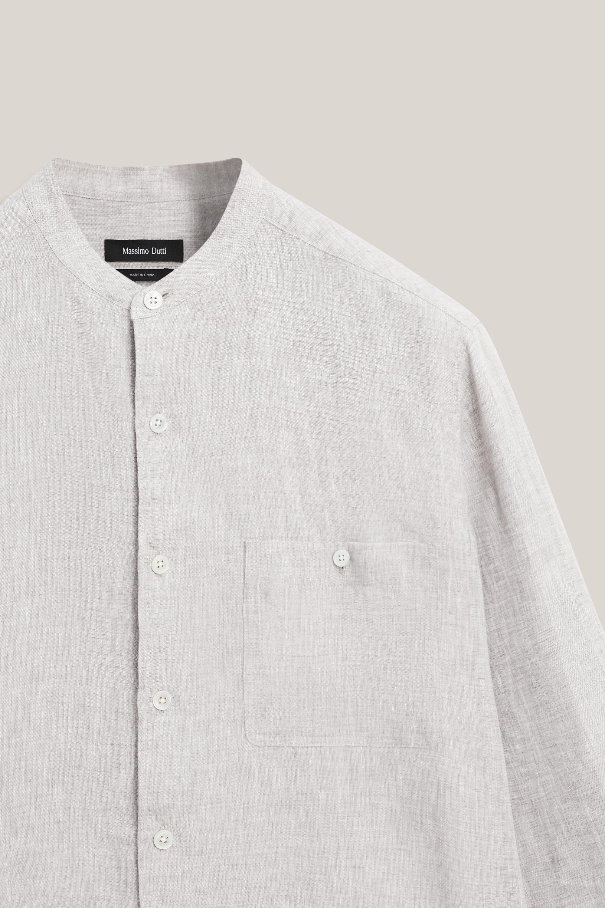 Relaxed fit 100% linen shirt with stand collar - LIMITED EDITION